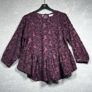 Altar'd State Blouse Womens L Purple Floral Textured Peplum Y2K Castle Core